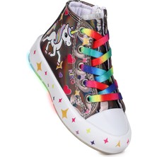 Kiko Kids Pames  Unicorn Fermuarlı Işıklı Kız Çocuk Spor Ayakkabı Platin