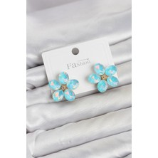 Havor Buz Mavisi Renk Kristal Taşlı Çiçek Model Kadın Küpe