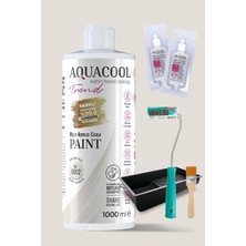 Aquacool Trend Akrilik Hobi Boyama Seti 1000 Ml, 2 Adet Katalizör, Kadife Rulo 10 Cm, Boyacı Tavası, Ipek Fırça 9002 Gri Beyaz