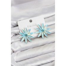Havor Buz Mavisi Kristal Taşlı Lotus Model Kadın Küpe