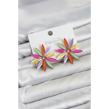 Havor Karışık Renk Kristal Taşlı Lotus Model Kadın Küpe