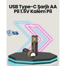 Typec USB ile Hızlı Şarj Edilebilir Aa Kalem Pil | 1.5V Lityum | Çiftli Paket