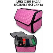 Ecarteks Oto Bagaj Düzenleyici Kapitone Deri Fermuarlı Sabitlemeli Çanta Pembe