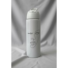 Bereketli Store Minimal Tasarımlı 700 ml Kadın Desenli Suluk Matara | Soğuk Içecek Şişesi