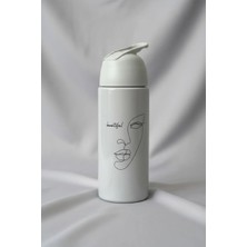Bereketli Store Minimal Tasarımlı 500 ml Kadın Desenli Suluk Matara | Soğuk Içecek Şişesi