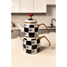 Bereketli Store Acar Kitchen Beyond Emaye Qualita King Dama Desenli Küçük Çaydanlık – Dekoratif ve Şık Çay Demliği