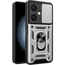 Uravas Store Vivo Y27 Kılıf Pars Lens Yüzüklü Silikon - Gümüş