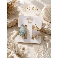 Yiora Kadın Sedefli/mineli 2li Gold Metal Mandal Toka Balık&istiridye Kabuğu 4cm