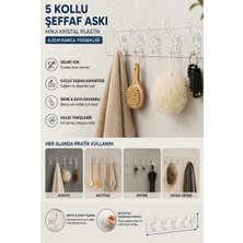 Primeaks 5 Kollu Şeffaf Askı Yapışkanlı Mutfak Banyo Askısı - Makasla Kesilebilir Parçalı Kullanım Kristal Mika Plastik Duvar Askılığı