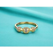 Singularis Kadın Gold Üçlü Silindir Geçişli Tasarım Yüzük - Lüks Medikal Alaşım Alyas ve Eklem Yüzüğü