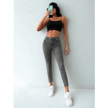 Kadın Skinny Fit Yüksek Bel Jeans Gri