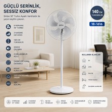 İlkyaz Fashion Beyaz 5 Pervane - 18 Inc Ev - Ofis Kompakt - Sessiz - Üç Kademe 140CM Yükseklik Ayaklı Vantil