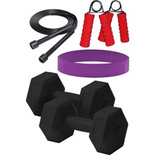 Empressco 1 kg × 2 Siyah Dambıl ve Atlama Ipi ile Çok Amaçlı Fitness Seti