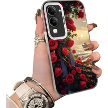 HONTINGA Vivo Y04 ile Uyumlu Kılıf Silikon Kenar Sert Arka Kamera Koruyucu Basitlik Anti Düşme Kamera Korumalı Çiçekli Desen Couple Telefon Kılıfı Kadın ve Erkek Için Uygundur K1-1526