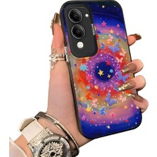 HONTINGA Vivo Y29S ile Uyumlu Kılıf Silikon Kenar Sert Arka Kamera Koruyucu Basitlik Anti Düşme Kamera Korumalı Yıldız Desen Couple Telefon Kılıfı Kadın ve Erkek Için Uygundur K1-1525