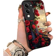 HONTINGA Vivo Y04 ile Uyumlu Kılıf Silikon Kenar Sert Arka Kamera Koruyucu Basitlik Anti Düşme Kamera Korumalı Çiçekli Desen Couple Telefon Kılıfı Kadın ve Erkek Için Uygundur K1-1526