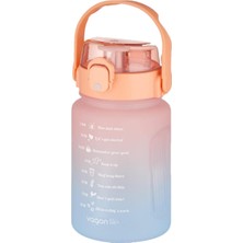Vagonlife 1000 ml Pipetli/pipetsiz Kullanım Çift Renk Softtouch Motivasyon Matarası Sticker Hediyeli Turuncu