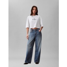 Calvin Klein Kadın / Kız Beyaz Calvin Klein Ss Boxy Crop Monolog, Yaf Beyaz Kadın T-Shirt