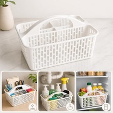Esranın Dünyası Çok Amaçlı 3 Bölmeli Kulplu Organizer Sepet, Beyaz Plastik