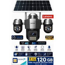 Lenovo G4W19 3 Lensli 4G SIM Kartlı 360° PTZ Solar Güvenlik Kamerası Güneş Panelli Gece Görüşlü Dış Mekan