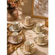 Yzhome Acar 6 Kişilik Lüks Porselen Gold Yaldızlı Desenli Kahve Fincan Takımı Seti 100ML
