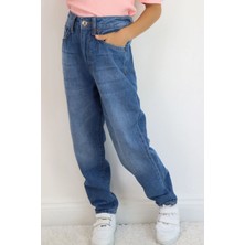 Breeze Kız Çocuk Jean Pantolon Cepli Düğmeli 9-14 Yaş, Mavi