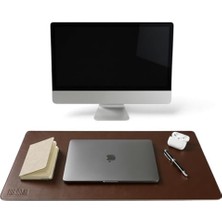 Larskas 40X90 El Yapımı Deri Masa Pad - Premium Kaymaz Deri Mousepad ve Klavye Altlığı - Sümen Masa Matı (Acı Kahve)