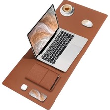 Larskas Black Deer Pu Deri Mouse Pad Dikişli Kenar Dayanıklı Büyük Boy Çift Yönlü Kullanım Ofis Masa Matı Sümen (Kahverengi, 70X30 L)