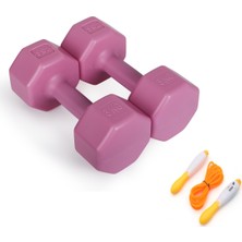 Empressco 3 kg Pembe Dambıl Seti ve Sayaçlı Atlama Ipi ile Evde Spor Keyfi