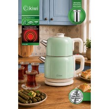Kiwi KTM-2921 Paslanmaz Çelik Çay Makinesi | 1800W & 2.2 L Su Isıtıcı & 1.2 L Demlik & 90°c Sıcak Tutma Yeşil
