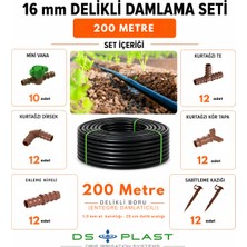 DS Plast 200 Metre 16 mm Kendinden Delikli Damla Sulama Seti — 25 cm Aralık - 4lt/h Debi - 1,0 mm Et kalınlığı