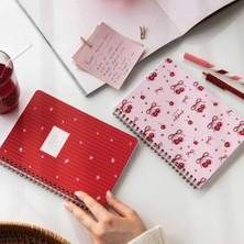 Paperora A5 Spiralli Karton Kapak 2’ Set Düz Çizgisiz Defteri 80 Yaprak, Ders Programlı Kiraz
