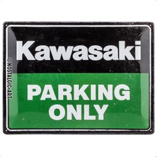Nostalgic-Art Retro Sac Levha Kawasaki-Parking Only Green – Motosiklet Hayranları Için Hediye Fikri, Metal, Vintage Tasarım, 30 x 40 cm