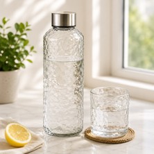 Ciho Socks Ciho Cam Sürahi Şişe 1000 ml 1 Litre Damla Desenli Çevirmeli Kapaklı Sürahi Karaf