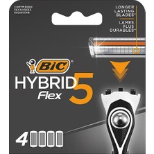 Larskas Bıc Hybrid 5 Flex 4'lü Yedek Tıraş Bıçağı Kartuşu (5 Bıçak), 5 Nano Teknolojik Titanyum Bıçak, E Vitamini ile Zenginleştirilmiş Geniş Kayganlaştırıcı Bant