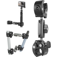 Larskas Duall Top Kelepçe Montaj Çubuk Direği Bisiklet Bisiklet Motosiklet Gidon Tüp Tutucu Aksesuarları Go Hero 13 12 11 10 9 8, Djı Osmo Action 5  4 3 INSTA360 X3 X4 Go3 Ace  ile Uyumlu