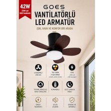 Larskas 42W Tavan Vantilatörü LED Avize Armatür 64CM 5 Kanat 6 Kademeli Fan Ters Dönüş ve Gece Lambası Modu Uzaktan Kumandalı Siyah Kiraz