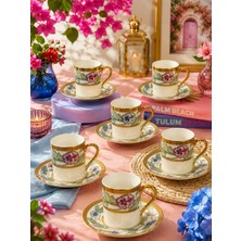 Yzhome Acar 6 Kişilik Lüks Porselen Gold Yaldızlı Desenli Kahve Fincan Takımı Seti 100ML