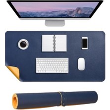 Larskas Mcstorey Masa Desk Mat 60X30 cm Çift Taraflı Deri Mouse Pad Kaymaz Suya Dayanıklı Rulo Yapılabilir Kompakt Masa Koruyucu Ofis Laptop ve Makyaj Masası Için 2mm Lacivert
