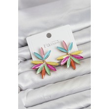 Kyops Karışık Renk Kristal Taşlı Lotus Model Kadın Küpe - Lisinya