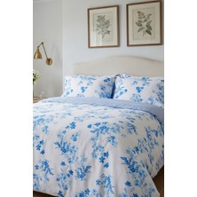 Leruum London Sevilla %100 Pamuk Çiçek Desen Çift Kişilik Mavi Nevresim Takımı Ranforce %100 Pamuk 200x220 Ve 2 Yastık Kılıfı