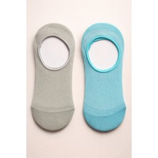 Bony Socks Kadın 2'li Basic Renkli Görünmez Babet Çorap Mavi Mix