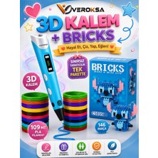 Veroksa Mavi Renk 3D Kalem + Bricks LEGO Seti 3D Yazıcı Kalem