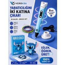 Veroksa Mavi Renk 3D Kalem + Bricks LEGO Seti 3D Yazıcı Kalem