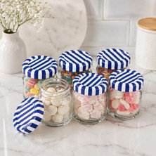 Sarkap Home 6'lı 40 ml Lacivert Çizgi Kapaklı Kavanoz Seti