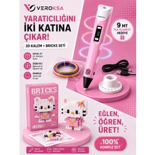 Veroksa Pembe Renk 3D Kalem + Bricks LEGO Seti 3D Yazıcı Kalem