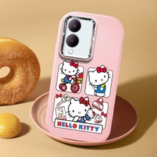 HONTINGA Vivo Y28 ile Uyumlu Kılıf Kamera Korumalı Düşüme Önleyici Kamera Koruyucu Pembe Yumuşak Silikon Couple Telefon Kılıfı Kitty Desenli K4-0467