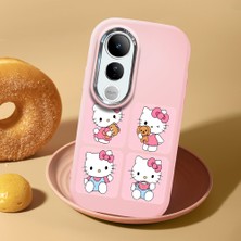 HONTINGA Vivo V50 Lite ile Uyumlu Kılıf Kamera Korumalı Düşüme Önleyici Kamera Koruyucu Pembe Yumuşak Silikon Couple Telefon Kılıfı Kitty Desenli K4-0468