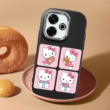 HONTINGA Xiaomi Redmi 13X ile Uyumlu Kılıf Kamera Korumalı Düşüme Önleyici Kamera Koruyucu Siyah Yumuşak Silikon Couple Telefon Kılıfı Kitty Desenli K4-0468