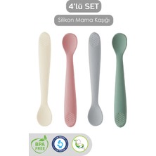 Meleni Baby 4'lü Silikon Mama Kaşığı - Diş Kaşıyıcı Bebek Beslenme Kaşığı Silikon Kaşık Bej, Pembe, Gri, Yeşil